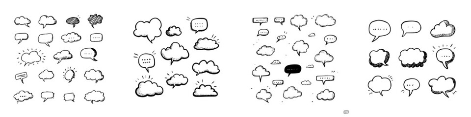 Collection of hand drawn speech bubbles and thought clouds in sketch style