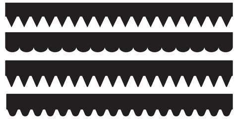 Scallop border. Scalloped edge collection. Scalloped edge seamless set. Simple scalloped border, wiggle isolated on white background. Divider vector element