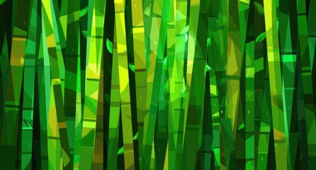 Abstract Digital Painting of a Green Bamboo Forest.