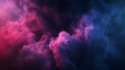 Fototapeta premium Vibrant pink and blue cosmic nebula clouds illuminate the dark expanse with tiny stars.