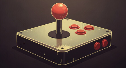 A vintage arcade joystick with a red ball and buttons, evoking the nostalgia of classic gaming era, perfect for retro enthusiasts