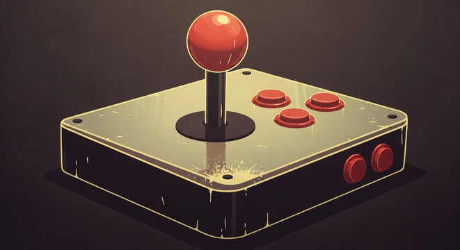 A vintage arcade joystick with a red ball and buttons, evoking the nostalgia of classic gaming era, perfect for retro enthusiasts - Powered by Adobe