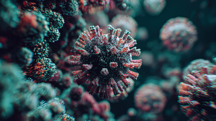 A colorful tropical coral reef in the ocean with a red sea anemone and marine life