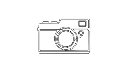 Classic camera illustration with a single line on white background a minimalist design capturing the essence of photography in one continuous stroke
