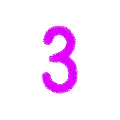 Hand Drawn Pink Number 3 with Textured Brush Effect on Transparent Background. Number Three Text. Textured Neon Font PNG