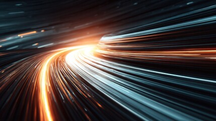 Obraz premium Dynamic 3D stripes with glowing sun flare and motion blur, conveying speed, technology, and futuristic business themes.