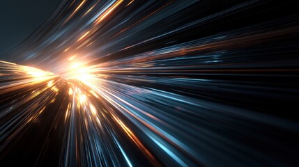 Dynamic 3D stripes with glowing sun flare and motion blur, conveying speed, technology, and futuristic business themes.