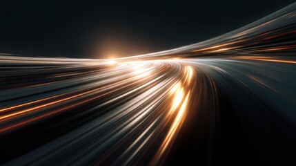 Dynamic 3D stripes with glowing sun flare and motion blur, conveying speed, technology, and futuristic business themes.