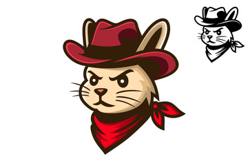 Cowboy Cat Mascot Logo – Cool and Brave Cat Vector Illustration