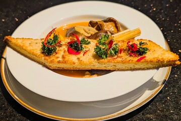 Gourmet Mushroom Soup with Toasted Bread Garnish