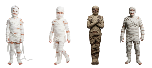 A child dressed as a mummy for Halloween.