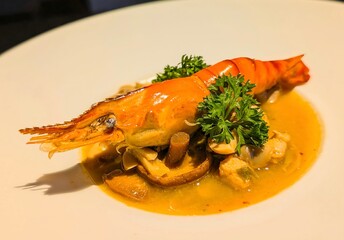 Gourmet River Prawn on Mushroom Bed with Orange Sauce