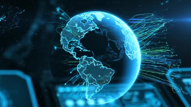 Digital Earth Globe with Network Connections and Data Visualization