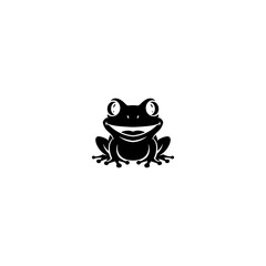 Smiling black silhouette of a cute frog with big eyes on a white background