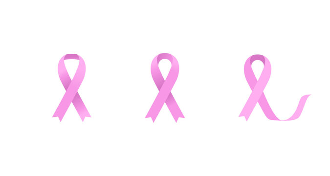 Breast cancer awareness pink ribbons on white background