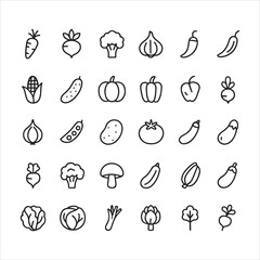 Set of forty healthy vegetable icons in linear style.