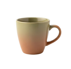 A green and brown ceramic mug with a handle on a white background.