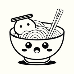 Cute kawaii ramen bowl with chopsticks and egg illustration