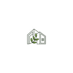 Minimalist outline of house with a leafy branch on white background