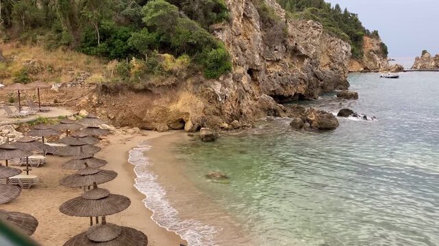  Paleokastritsa beach on Corfu Greece in the evening.