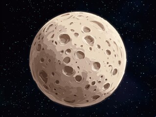 Cartoon Moon with Craters in Space.