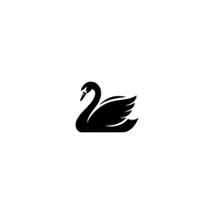 Black silhouette of a swan with its wings neatly folded on a white background