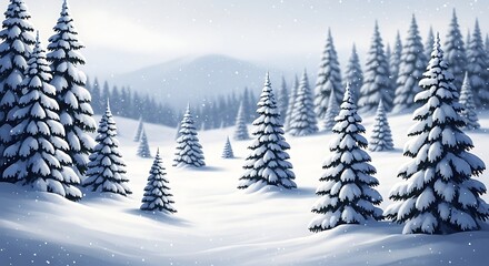 Naklejka premium Snowy pine forest landscape on a cold winter day serene nature scene