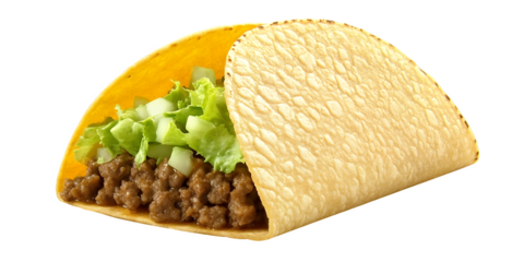 Crispy corn shell filled with seasoned ground meat shredded lettuce and diced tomatoes