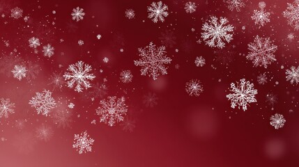 Panoramic vector scene with white snowflakes drifting across a deep claret background, creating an elegant and festive winter holiday atmosphere.