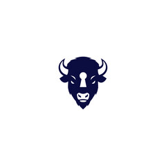 Stylized dark blue buffalo head with keyhole in center, on a white background
