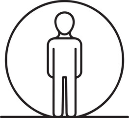 Minimalist Human Figure Icon Contained Within Circle Symbolizing Inclusion and Human Representation with a Grounded Horizontal Line