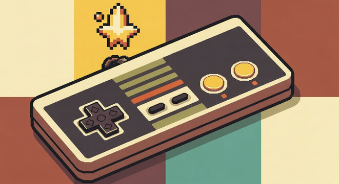 Retro gaming console controller pixel art vector illustration video game nostalgia classic design icon