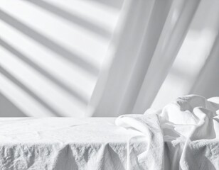 White Fabric Texture with Festive Shadows for Minimal Christmas Mockups
