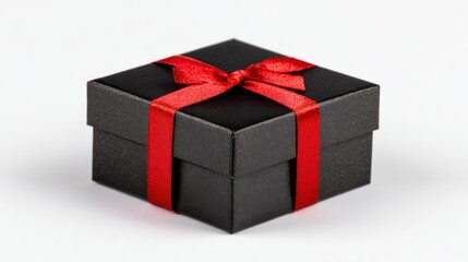 black gift box with red ribbon,