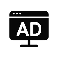 Black website advertising icon showing a display with white ad text on white