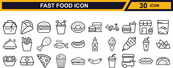  fast food icons representing popular menu items and dining experiences