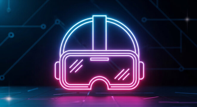 Virtual reality vr headset neon glowing metaverse gaming technology digital world experience design