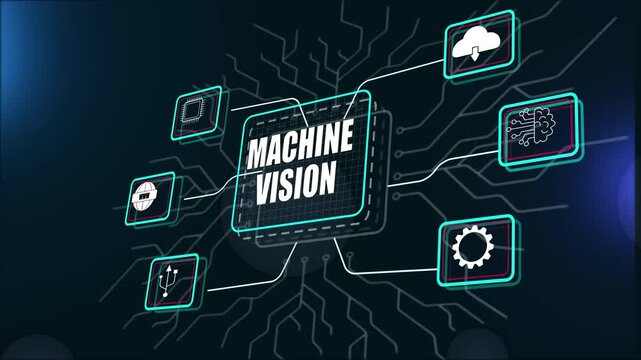 Machine vision, ai image recognition and object detection, futuristic computer vision technology enabling intelligent automation
