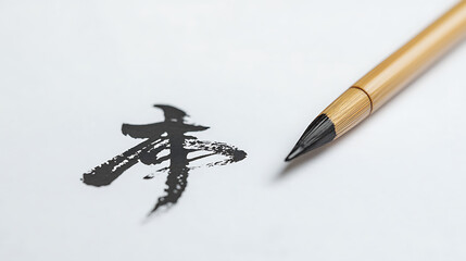 Chinese calligraphy art with brush, showcasing ink and paper for a classic artistic practice, celebrating East Asian traditions and cultural elegance.
