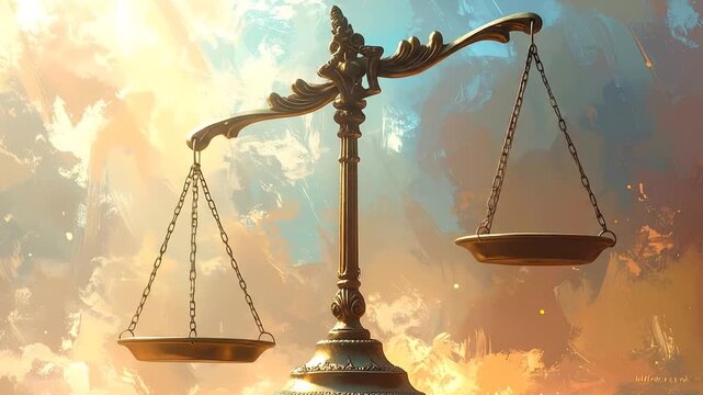 Symbolic depiction of balance, justice, and equilibrium with an artistic background