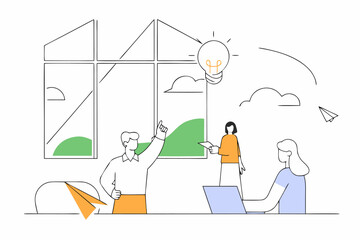 Innovation and Idea Generation Illustration: Collaborative Team Brainstorming, Creative Solution Development, and Modern Workplace Inspiration for Startup Success