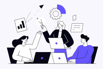 Team Collaboration Vector Illustration Idea Generation and Problem Solving for Project Development