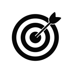 Black silhouette of a target with arrow in the center, on white background