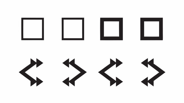 Four squares with varying border thicknesses above four sets of double arrowheads pointing inwards | editable eps vectors silhouette