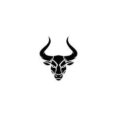 Fototapeta premium Striking black silhouette of a stylized bull's head with impressive, curving horns