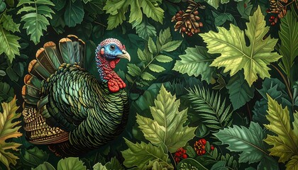 Thanksgiving Turkey Amidst Autumn Leaves.
