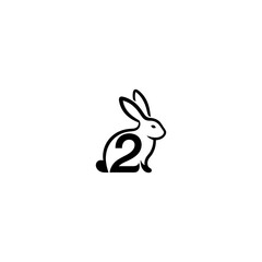 Black outlined rabbit logo with number two incorporated into the body