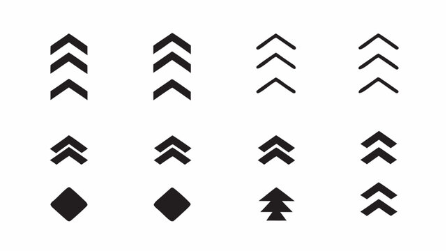 Collection of black arrow symbols pointing upwards with varying stack counts and diamond shapes too | editable eps vectors silhouette