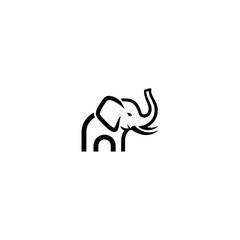 Stylized Elephant A simple black line illustration on a stark white background