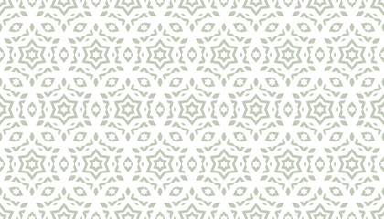 Luxury vector ornamental seamless pattern. Green and white abstract floral geometric background texture with stars, diamonds, grid, lattice. Elegant subtle ornament in oriental style. Repeating design